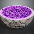 Unique Decorative Bowl With Purple Crystal Fragments And Cracked Exterior Texture