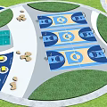Outdoor Recreational Space Featuring Circular Design Colorful Sports Courts And Surrounding Trees