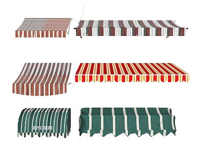 Striped Outdoor Awnings With Multiple Colors For Patio Shade And Decoration 3d model