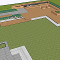 Modern park district waterscape landscape between houses under forest activity area under forest chess and card space central axis waterscape wall 3d model