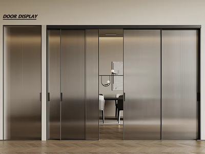 Modern Sliding Doors With Ribbed Glass And Metal Frame For Indoor Partition 3d model