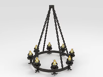 Elegant Black Metal Chandelier with Chain Suspension and Gold Candle Holders 3d model