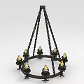 Elegant Black Metal Chandelier with Chain Suspension and Gold Candle Holders