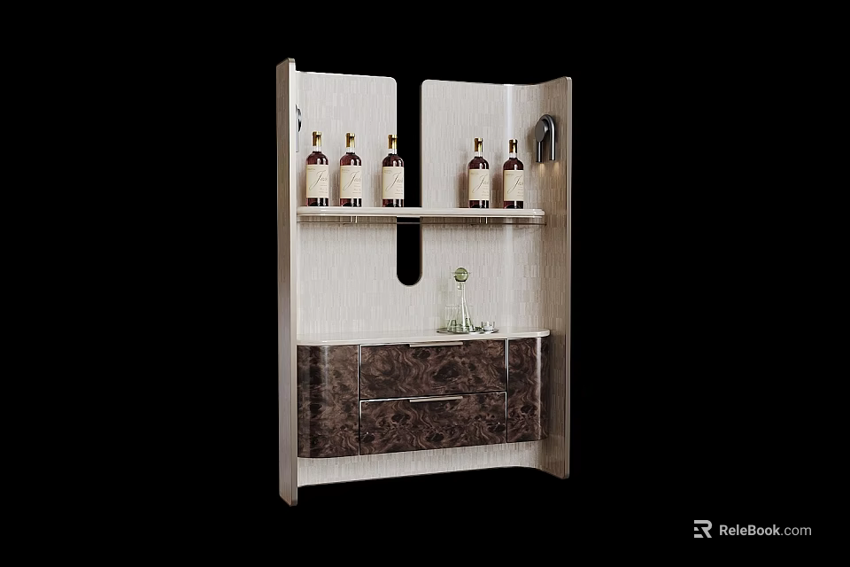 Modern Wooden Wine Cabinet With Layered Design Wine Bottles And Storage Drawers 3d model 
