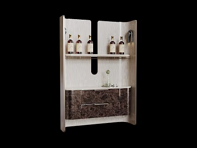 Modern Wooden Wine Cabinet With Layered Design Wine Bottles And Storage Drawers 3d model