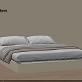 Modern Minimalist Double Bed by Pollform with White Pillows Gray Bed Sheets and Beige Wall