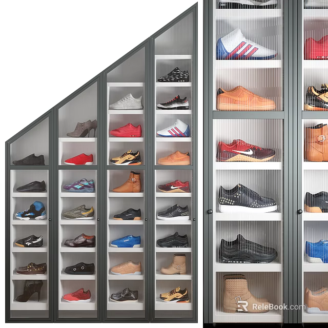 Modern Multi tiered Shoe Cabinet With Transparent Doors Storing Various Shoes 3d model 