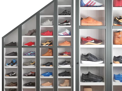 Modern Multi tiered Shoe Cabinet With Transparent Doors Storing Various Shoes 3d model