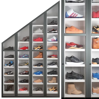 Modern Multi tiered Shoe Cabinet With Transparent Doors Storing Various Shoes 3d model