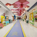 Shopping Mall Lobby With Glass Ceiling Escalators Shops Plants And Hanging Decorations