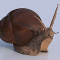 Close Up View Of Reptile Snail With Brown Shiny Shell Spotted Body And Long Antennae