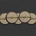 White Rope Wrapped Japanese Sake Bottles With Traditional Patterns And Characters On Dark Reflective Background
