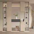 Modern Shoe Cabinet With Multiple Shelves And Decorative Elements Including Vase Books Photo Frame
