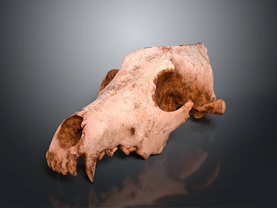 Ancient Animal Skull Fossil With Visible Teeth And Eye Sockets On Dark Background 3d model