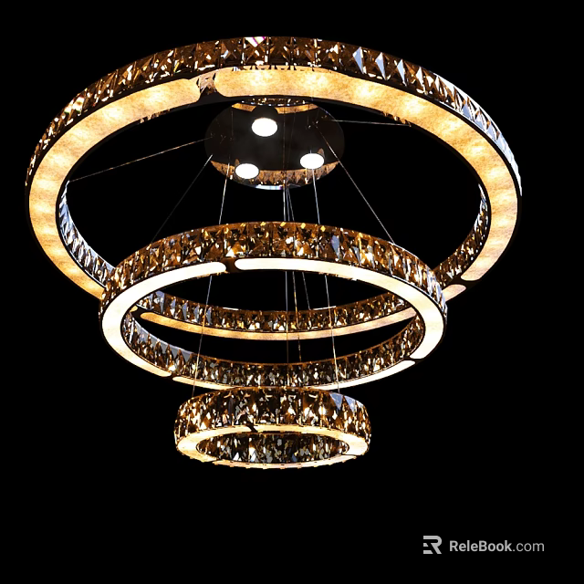Elegant Crystal Chandelier With Multi Layer Circular Golden Frame And Sparkling Crystals 3d model 