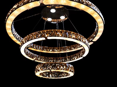 Elegant Crystal Chandelier With Multi Layer Circular Golden Frame And Sparkling Crystals 3d model
