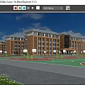 Red Brick Multi Story School Building With Playground Basketball Hoops Greenery And Students Playing