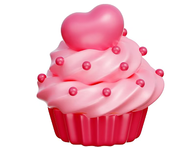Delicious Pink Cupcake With Heart Topper Pink Frosting And Sprinkles In Red Liner 3d model