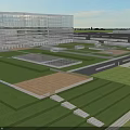 Modern Hospital Building With Glass Curtain Walls And Green Lawn Area