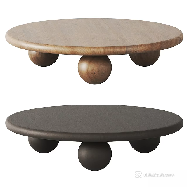 Functional Table with Round Tabletop and Spherical Legs Light Wood Dark Finish Designs 3d model 