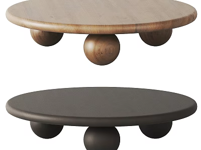 Functional Table with Round Tabletop and Spherical Legs Light Wood Dark Finish Designs 3d model