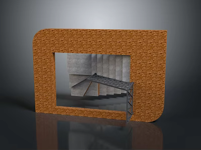 Contemporary Brick Architectural Structure Featuring Central Opening And Metal Staircase Design 3d model