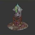 Rusted Water Tower With Wooden Support Structure Small Chimney And Weathered Base
