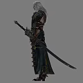 White Haired Elf Warrior In Dark Ornate Robe With Metallic Armor And Intricate Decorations 3d model