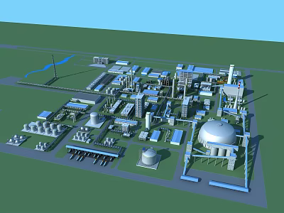 Industrial Factory Complex With Multiple Buildings Storage Tanks Pipelines And Processing Units 3d model