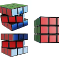 Colorful Rubik's Cubes in Stacked and Complete Forms with Red Blue Green and Black Frames