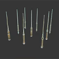 Shiny Gold Screwdrivers Arranged On White Background With Metal Shafts And Tips