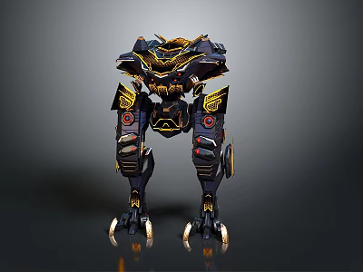 Black and Gold Mechanical Creature With Armored Structure And Sharp Claws 3d model
