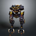 Black and Gold Mechanical Creature With Armored Structure And Sharp Claws