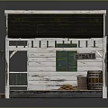 Rustic Wooden Log Cabin With Black Roof Green Railings Porch Brown Door And Wooden Barrels