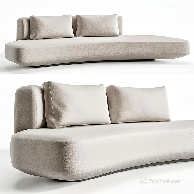 Modern Curved Sectional Sofa Upholstered In Beige Fabric With Plush Cushions 3d model 
