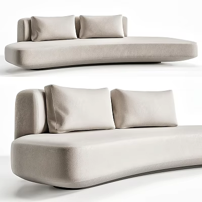 Modern Curved Sectional Sofa Upholstered In Beige Fabric With Plush Cushions 3d model