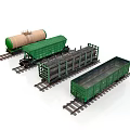 Various Green Train Cars Including Tank And Open Top Models On Rail Tracks