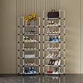 Modern Multilayer Metal Shoe Rack With Organized Shoes Storage And Decorative Flowers