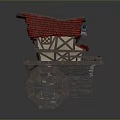Detailed Traditional Windmill Model With Red Roof Wooden Structure Stone Base And Water Wheel