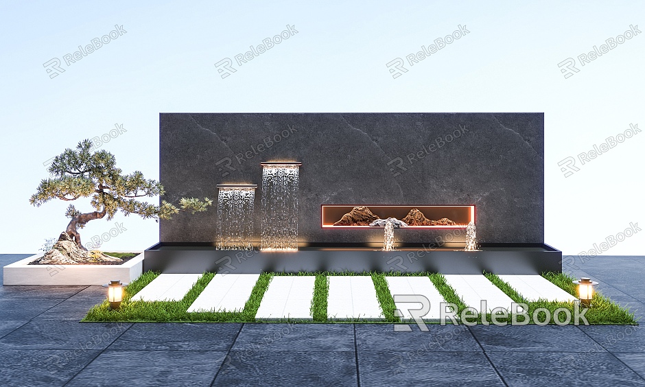 Modern waterscape wall stacked waterscape wall courtyard landscape wall landscape sketch shadow wall grassland landscape pine model