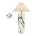 Modern Table Lamp With White Marble Base And Beige Fabric Shade