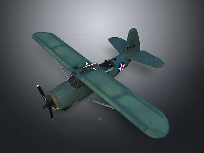 Vintage Green Biplane Model With Propeller Wings And Star Emblem Details 3d model