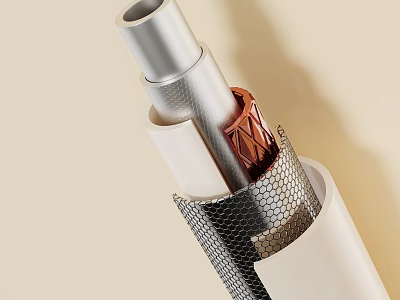 Layered Metal Pipes With Copper Accent Textured Surface And White Casing 3d model