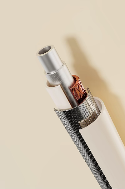 Layered Metal Pipes With Copper Accent Textured Surface And White Casing 3d model