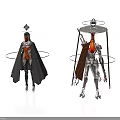 Fantasy Characters And Mechanical Creatures With Cloaks Halos And Metallic Structures