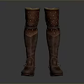 Brown Leather Knee High Boots With Buckle Straps And Perforated Design For Daily Wear