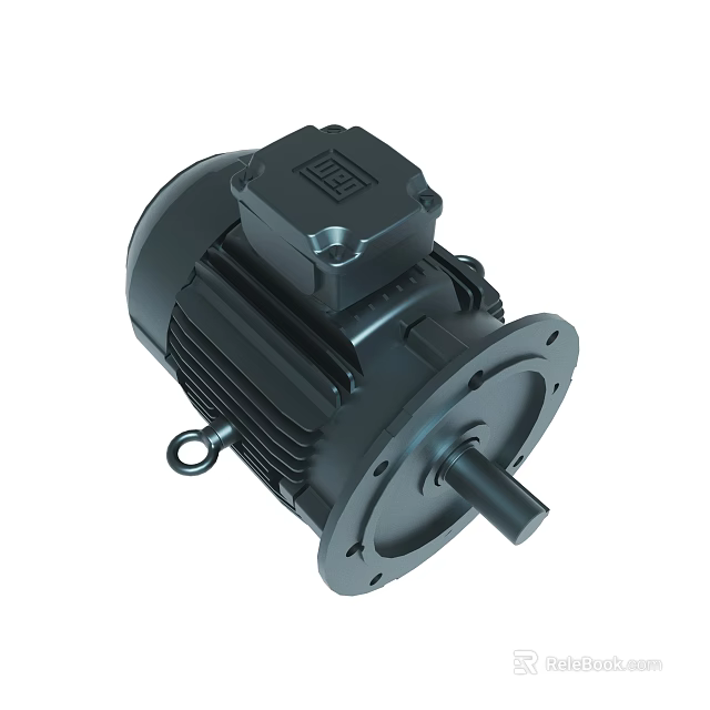 Black Electric Motor with Metal Casing Rotating Shaft and Mounting Bracket 3d model 