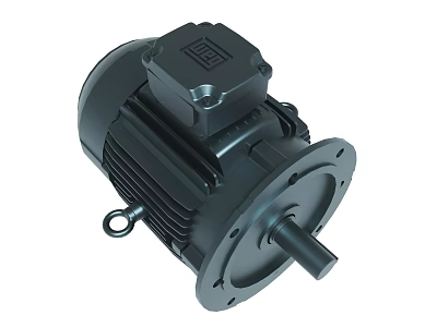 Black Electric Motor with Metal Casing Rotating Shaft and Mounting Bracket 3d model