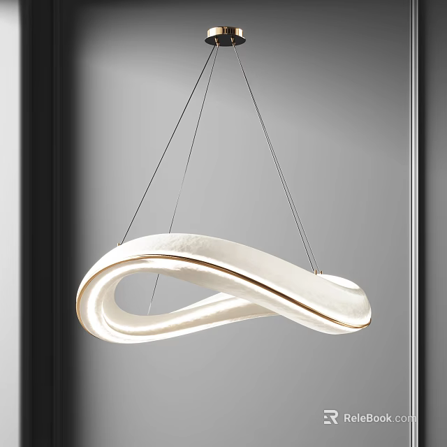 Elegant Modern White Curved Chandelier With Sleek Design And Soft Lighting 3d model 