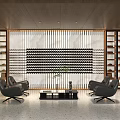 Modern Lounge Area With Armchairs Coffee Table And Decorative Wall Panels